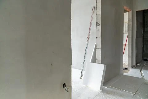 Insulation of floors with polystyrene for underfloor heating Stock Photos