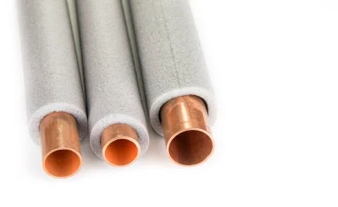 Insulation for heating pipes on a white background Stock Photos