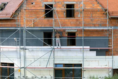 Insulation of the house with foam plastic, insulation of the house, repair wo Foto stock