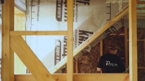 Insulation laying, installation of insulation in the house Stock-Footage 343095747