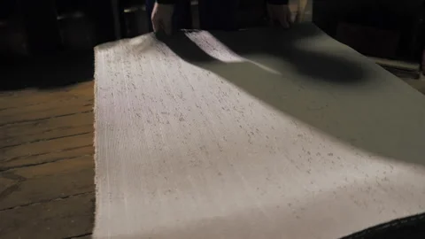 Insulation Materials Factory. Worker Placing Cut Asbestos Cardboard onto Pallet Stockbeeldmateriaal 273752757