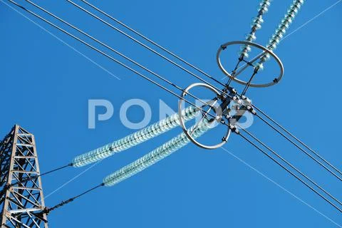 Insulators on high voltage electric power lines ~ Hi Res #163967048