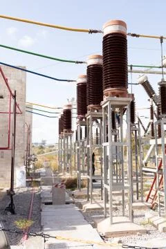 Insulators in high voltage park Stock Photos