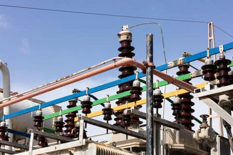 Insulators in high voltage Stock Photos