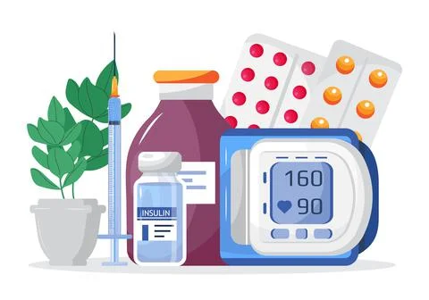 Insulin control vector. Get your Insulin injection free, a syringe for diabet Stock Illustration