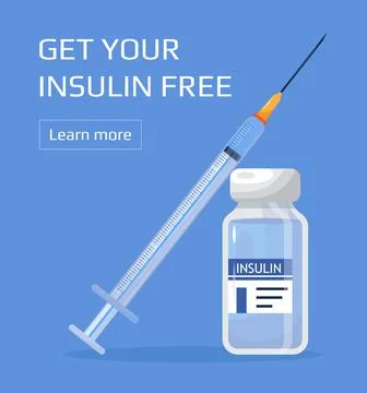 Insulin control vector. Get your Insulin injection free, a syringe for diabet Illustrazione stock