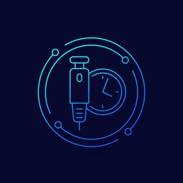 Insulin injection time icon, linear design Stock Illustration