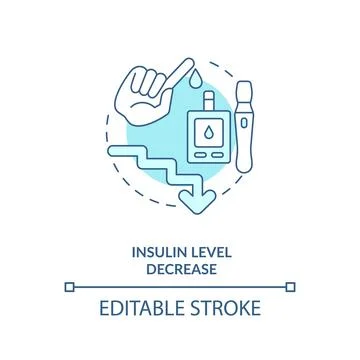Insulin level decrease blue concept icon Stock Illustration