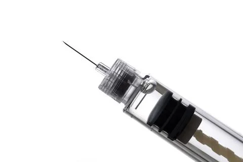 Insulin pen needle, threaded to attach securely and safely to insulin pen Stock Photos