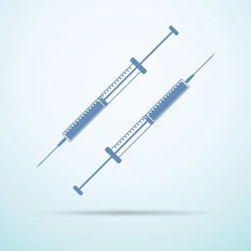 Insulin syringe flat icon with shadow on blue background イラスト素材