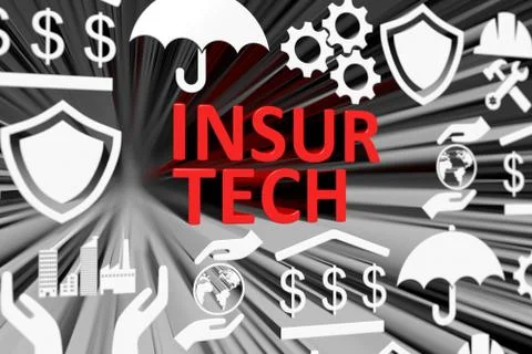 INSUR TECH concept blurred background 3d render illustration Stock Illustration