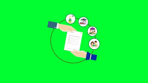 Insurance Agreement Concept with Policy Document and Coverage Icons Stock Footage 313644360