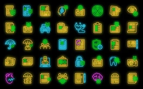 Insurance card icons set vector neon Stock-Illustration