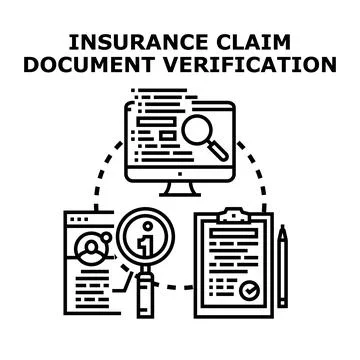 Insurance claim document verification process with online analysis Stock Illustration