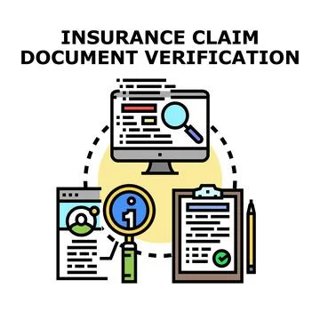 Insurance claim document verification process with online analysis Illustrazione stock