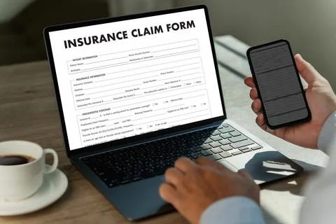Insurance claim form on computer Document Application Stock Photos