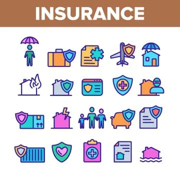 Insurance Color Elements Vector Icons Set Illustrazione stock