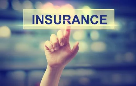 Insurance concept with hand pressing a button Foto stock