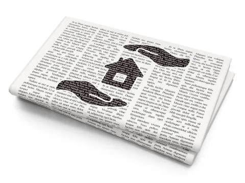Insurance concept: House And Palm on Newspaper background Ilustración de archivo