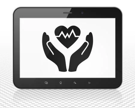 Insurance concept: Tablet Pc Computer with Heart And Palm on display Ilustración de archivo