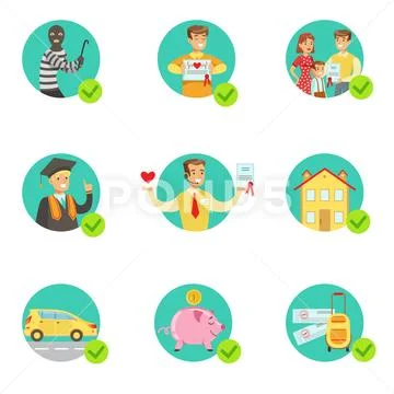Insurance Contract Protecting Smiling People In Case Of Misfortune Insurance Stock Illustration