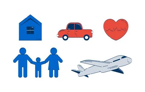 Insurance coverage options 2D doodle objects set 스톡 일러스트