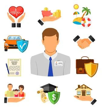 Insurance Flat Icons Set 스톡 일러스트