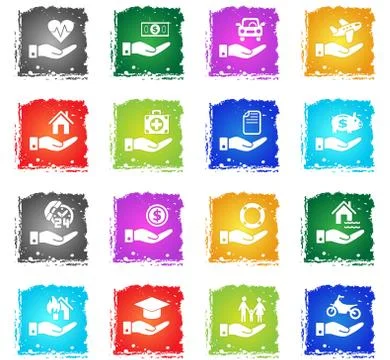 Insurance hand icon set 스톡 일러스트