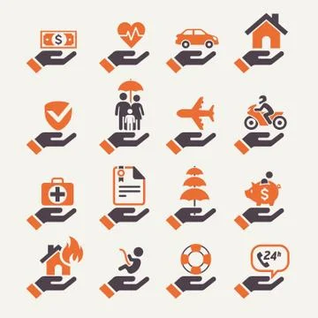 Insurance hand icons set. Vector Illustration. Stock Illustration