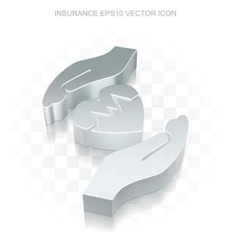 Insurance icon: Flat metallic 3d Heart And Palm, transparent shadow, EPS 10 Illustrazione stock
