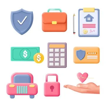 Insurance icon isolated 3d vector set on white Stockillustratie