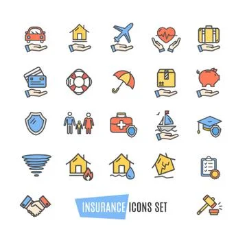 Insurance Icon Thin Line Set. Vector Stock Illustration