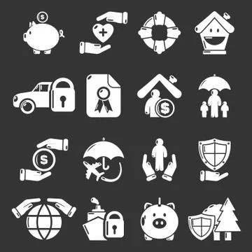 Insurance icons set grey vector Stock Illustration