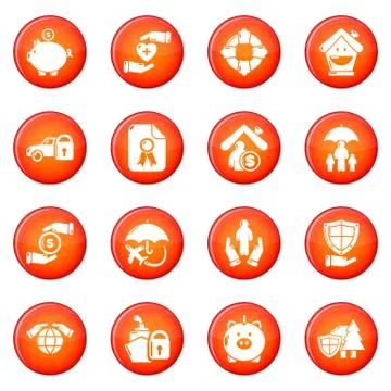 Insurance icons set red vector Illustrazione stock