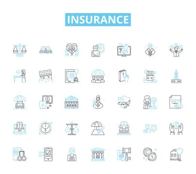 Insurance linear icons set. Coverage, Premium, Liability, Claim, Policy Stock Illustration