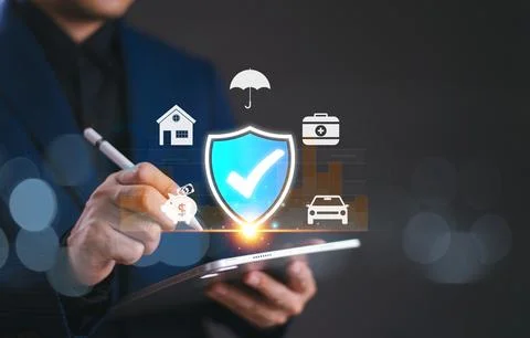 Insurance online agent solution concept, life, family, health, and financial  Stock Photos