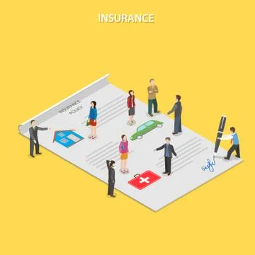 Insurance policy flat isometric vector concept. Stock Illustration