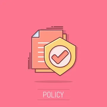 Insurance policy icon in comic style. Report vector cartoon illustration on.. Stock Illustration