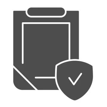 Insurance policy solid icon. Clipboard with shield vector illustration isolated Illustrazione stock