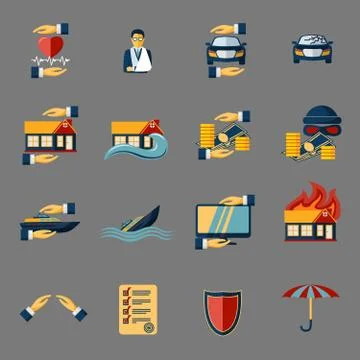 Insurance security icons set 스톡 일러스트