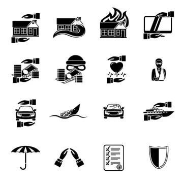Insurance security icons set Stock Illustration