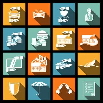 Insurance security icons set Stock Illustration