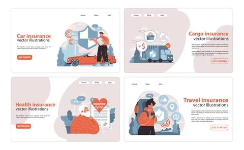 Insurance selection set. Modern interface showcasing car, cargo, and travel Stock Illustration