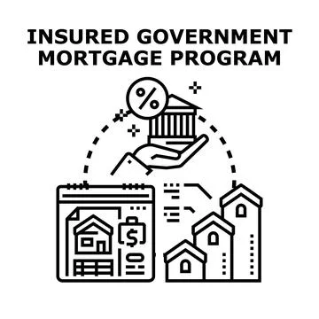 Insured government mortgage program offering home financing assistance 库存插图