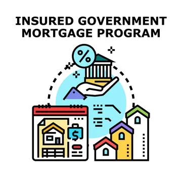 Insured government mortgage program offering home financing assistance Stock Illustration