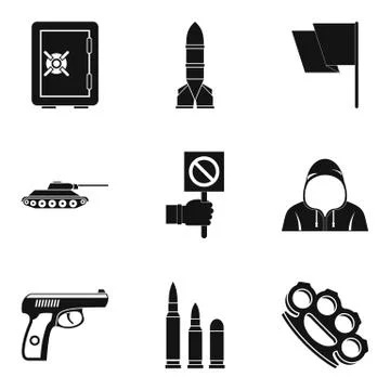 Insurrection icons set, simple style Stock Illustration