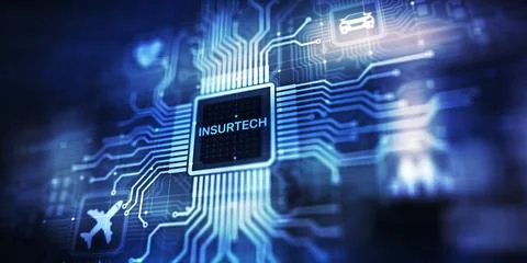 Insurtech button on virtual screen. Insurance technology internet digital iot Stock Illustration