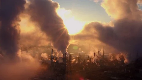 Insustrial power plant, oil refinery 4k Drone Stock Stock Footage