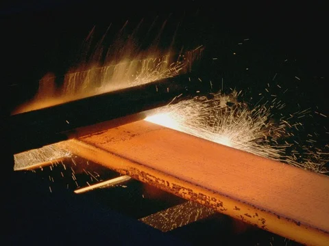 INT STEEL MILL- ROLLING MACHINE W HOT STEEL BAR Stock Footage 74588434