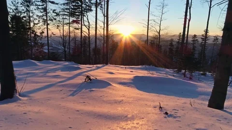 Intact Snow Winter Sunset Landscape Aerial 4k Stock Footage 70886584